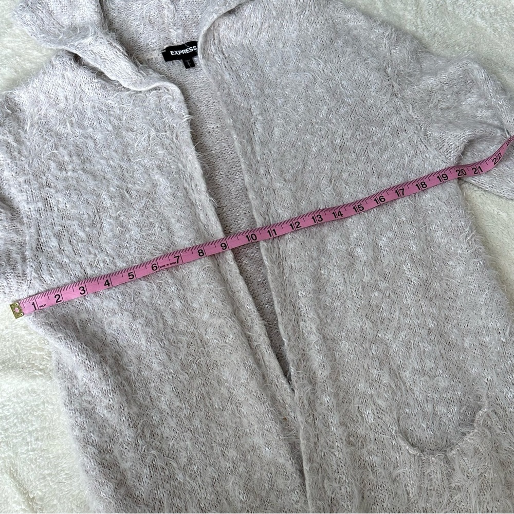 Express Women’s Eyelash Hooded Fuzzy‎ Oversized Long Cozy Beige Sweater Small - Picture 6 of 9